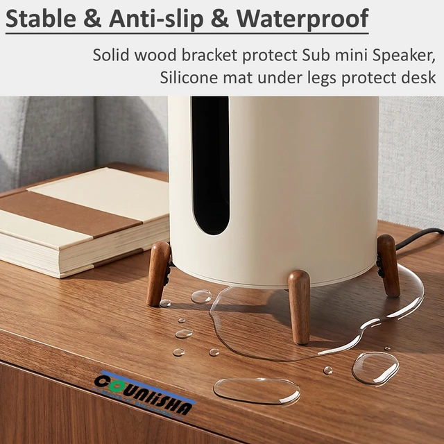 Alt view image 2 of 7 - Real Wood Stand for sonos sub mini subwoofer on Floor,Table,Carpet,Walnut Wooden bracket hold sub mini sono big speaker,tripod desktop Mount Accessories Protect bass for Sound,Secure Stable holder