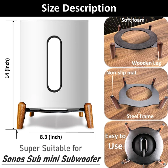 Alt view image 3 of 7 - Real Wood Stand for sonos sub mini subwoofer on Floor,Table,Carpet,Walnut Wooden bracket hold sub mini sono big speaker,tripod desktop Mount Accessories Protect bass for Sound,Secure Stable holder