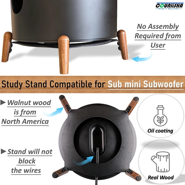 Alt view image 5 of 7 - Real Wood Stand for sonos sub mini subwoofer on Floor,Table,Carpet,Walnut Wooden bracket hold sub mini sono big speaker,tripod desktop Mount Accessories Protect bass for Sound,Secure Stable holder