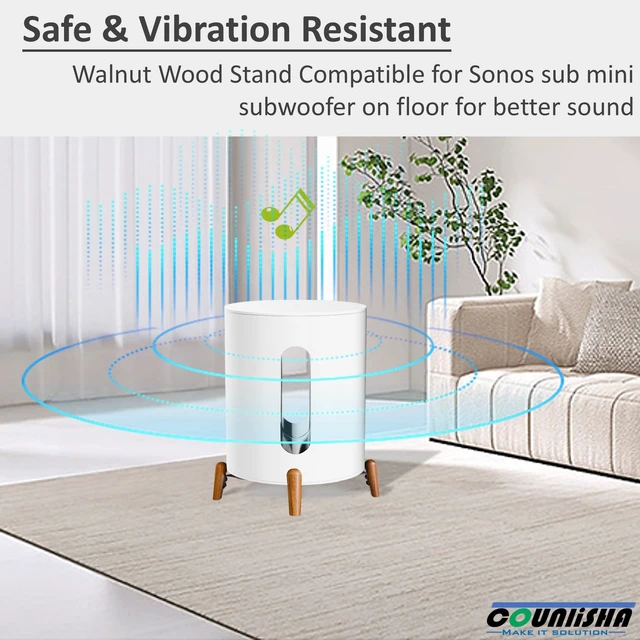 Alt view image 6 of 7 - Real Wood Stand for sonos sub mini subwoofer on Floor,Table,Carpet,Walnut Wooden bracket hold sub mini sono big speaker,tripod desktop Mount Accessories Protect bass for Sound,Secure Stable holder