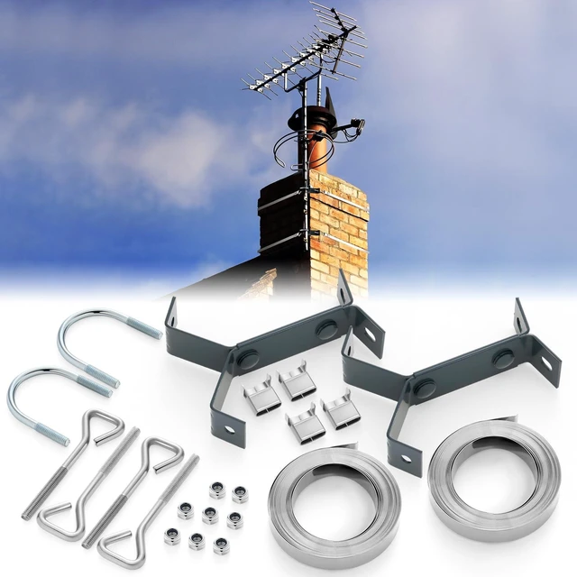 Main image of 2 Set Antenna Chimney Y-Mount Kit, 18ft Galvanized Strap, 4 Inch Pole Heavy Duty Standoff Bracket, Y-mount Design for Mast Wall, for CB Ham Radio Weather Station Outdoor Use