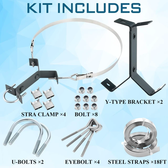 Alt view image 2 of 7 - 2 Set Antenna Chimney Y-Mount Kit, 18ft Galvanized Strap, 4 Inch Pole Heavy Duty Standoff Bracket, Y-mount Design for Mast Wall, for CB Ham Radio Weather Station Outdoor Use
