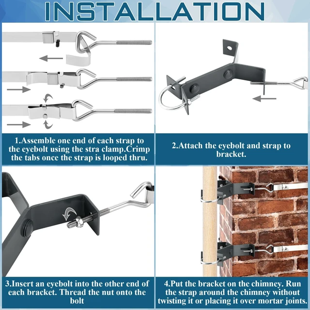 Alt view image 5 of 7 - 2 Set Antenna Chimney Y-Mount Kit, 18ft Galvanized Strap, 4 Inch Pole Heavy Duty Standoff Bracket, Y-mount Design for Mast Wall, for CB Ham Radio Weather Station Outdoor Use