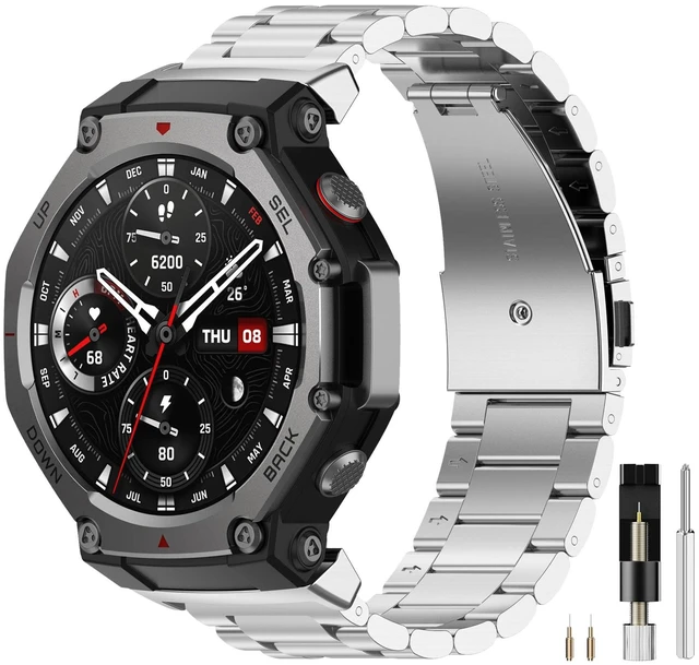 Main image of Metal Band Compatible for Amazfit T-Rex 3, Waterproof, Lightweight, Men Women Durable Business Replacement Strap, Adjustable Wristband, 22mm Stainless Steel Band Bracelet for Amazfit T-Rex 3