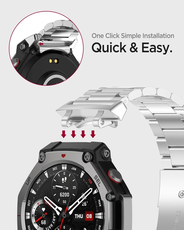 Alt view image 5 of 7 - Metal Band Compatible for Amazfit T-Rex 3, Waterproof, Lightweight, Men Women Durable Business Replacement Strap, Adjustable Wristband, 22mm Stainless Steel Band Bracelet for Amazfit T-Rex 3