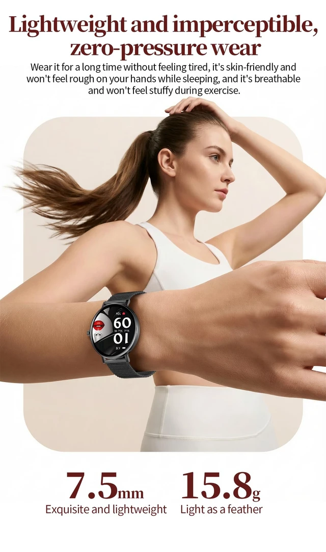 Alt view image 2 of 7 - Women Diamond Smart Watch with Bluetooth Calling, 1.32'' AMOLED Round Screen Fitness Tracker, Sleep Monitor, Waterproof Sport Smartwatch for Android iOS (Black)