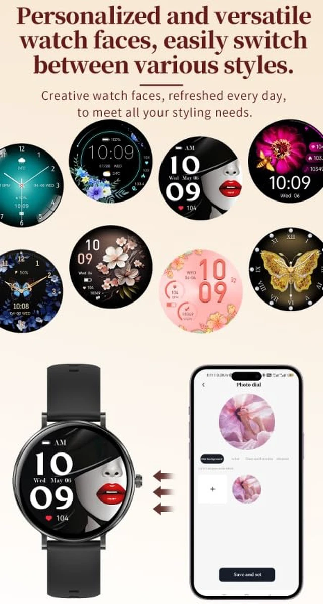 Alt view image 4 of 7 - Women Diamond Smart Watch with Bluetooth Calling, 1.32'' AMOLED Round Screen Fitness Tracker, Sleep Monitor, Waterproof Sport Smartwatch for Android iOS (Black)