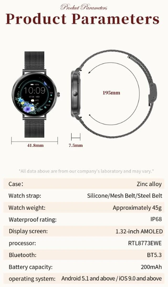 Alt view image 6 of 7 - Women Diamond Smart Watch with Bluetooth Calling, 1.32'' AMOLED Round Screen Fitness Tracker, Sleep Monitor, Waterproof Sport Smartwatch for Android iOS (Black)