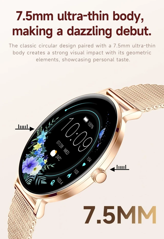 Alt view image 4 of 7 - Women Diamond Smart Watch with Bluetooth Calling, 1.32'' AMOLED Round Screen Fitness Tracker, Sleep Monitor, Waterproof Sport Smartwatch for Android iOS (Rose Gold)