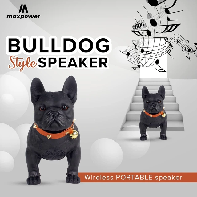 Alt view image 2 of 6 - Bulldog Style Bluetooth Speaker, Dog Collar Chain, Black, MD568 FM Radio Built In, Rechargeable Battery, DC 5V Input, Novelty Gift Idea, Desk or Shelf Display, Loud Playback