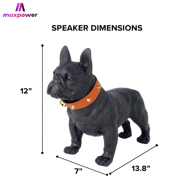 Alt view image 3 of 6 - Bulldog Style Bluetooth Speaker, Dog Collar Chain, Black, MD568 FM Radio Built In, Rechargeable Battery, DC 5V Input, Novelty Gift Idea, Desk or Shelf Display, Loud Playback