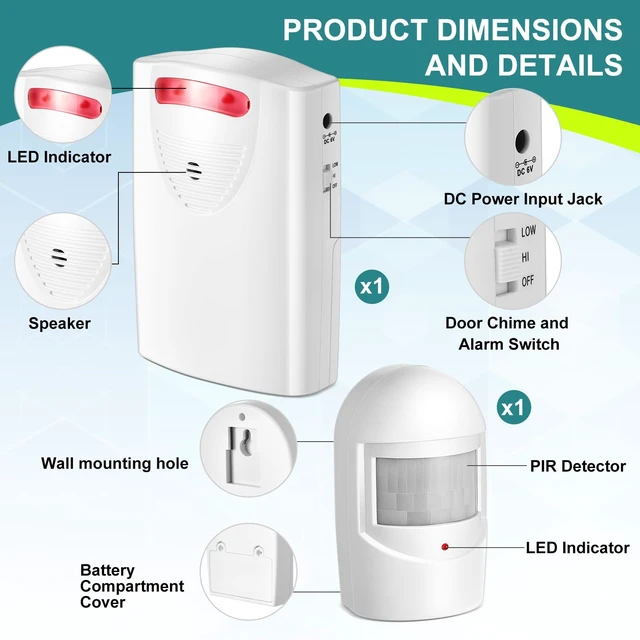 Alt view image 2 of 6 - Wireless Driveway Alarm, Weather Proof Driveway Alarm, Style 2 Outside Motion Sensor with Receiver, Weatherproof Infrared Sensor, Indoor Home Security Business Alert System Detector