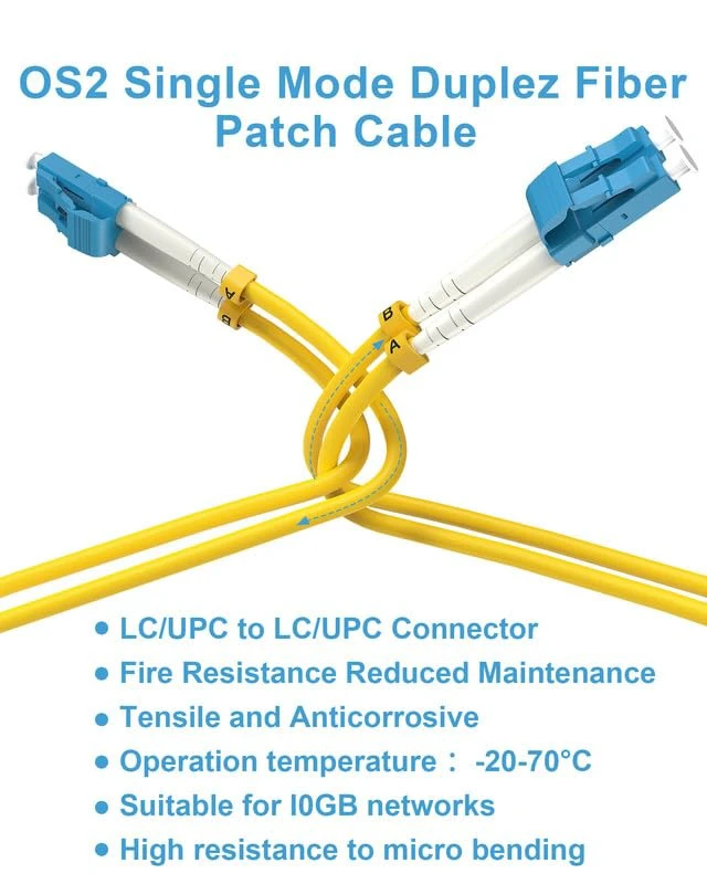 Alt view image 6 of 7 - OS2 LC to LC Single Mode Fiber Patch Cable 3m/10ft 5-Pack, Duplex Individually Tested, Lc UPC to Lc UPC OS2 Optical Patch Cable, Singlemode 1G/10GB, 9/125µm, LSZH SMF Jumper Cord, Yellow