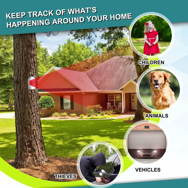 Alt view image 6 of 6 - Wireless Driveway Alarm, Weather Proof Driveway Alarm, Style 2 Outside Motion Sensor with Receiver, Weatherproof Infrared Sensor, Indoor Home Security Business Alert System Detector