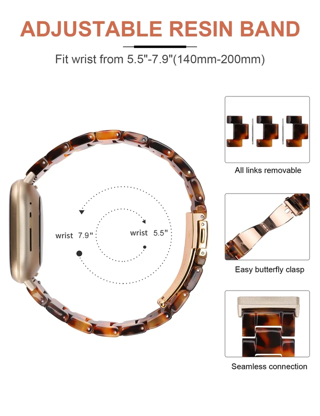 Alt view image 3 of 6 - Resin Band Compatible with Fitbit Versa 4 3/Sense 2/Sense Bands Cute Fashion Lightweight Wristband Strap Accessories for Versa 3/Versa 4/Sense/Sense 2 Bands for Women Men