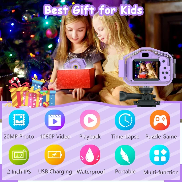 Alt view image 2 of 7 - Kids Waterproof Camera, Underwater HD Digital Camcorder, Purple Mini Action Toys, Christmas Birthday Gifts for Toddler Boys Girls 3-12, Ideal for Summer Beach Pool Camp Travel, 32GB card