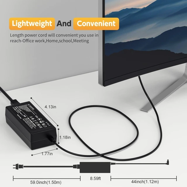 Alt view image 7 of 7 - 14V 4A Power Cord Compatible with Samsung Monitor S22C300H S23C350H S22C300H S24D590PL S24D390HL S27D590P S27D360H S27D390H CF591, 32" 27" 24" 22" 23" 20" 19" 18" 17" 15" Monitor Power Supply