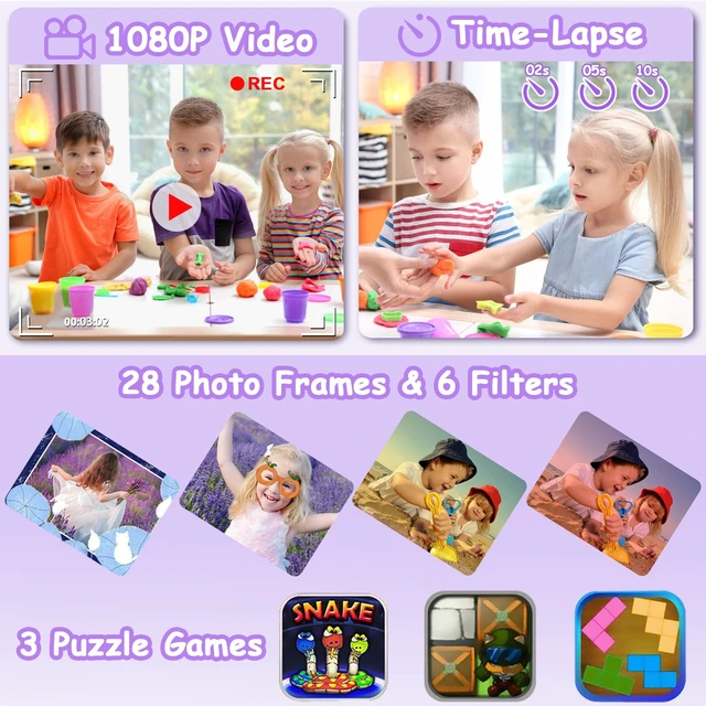Alt view image 4 of 7 - Kids Waterproof Camera, Underwater HD Digital Camcorder, Purple Mini Action Toys, Christmas Birthday Gifts for Toddler Boys Girls 3-12, Ideal for Summer Beach Pool Camp Travel, 32GB card