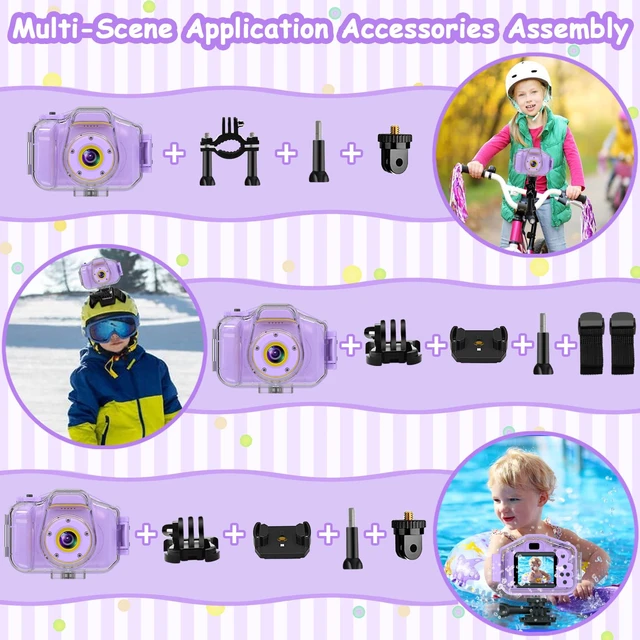 Alt view image 6 of 7 - Kids Waterproof Camera, Underwater HD Digital Camcorder, Purple Mini Action Toys, Christmas Birthday Gifts for Toddler Boys Girls 3-12, Ideal for Summer Beach Pool Camp Travel, 32GB card