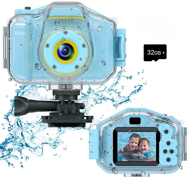Main image of Kids Waterproof Camera, Underwater HD Digital Camcorder, Blue Mini Action Toys, Christmas Birthday Gifts for Toddler Boys Girls 3-12, Ideal for Summer Beach Pool Camp Travel, 32GB card