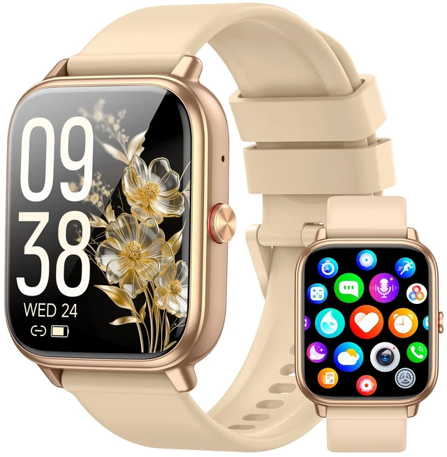 Main image of Smart Watch for Men Women, Fitness Tracker (Answer/Make Call), 1000 mAh Battery, 120+ Sport Modes, Step Counter/Sleep Monitor Fitness Watch, Smartwatch for Android/iPhone (Gold)