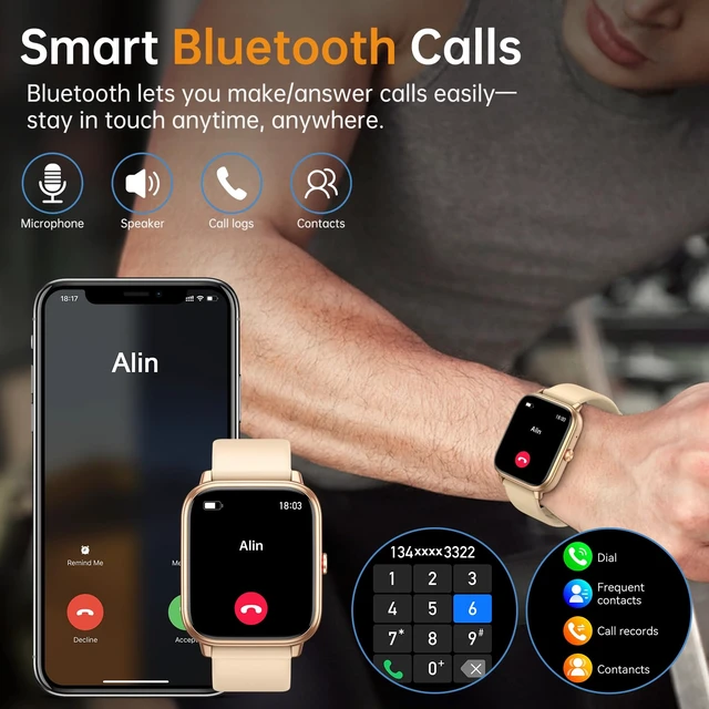 Alt view image 2 of 7 - Smart Watch for Men Women, Fitness Tracker (Answer/Make Call), 1000 mAh Battery, 120+ Sport Modes, Step Counter/Sleep Monitor Fitness Watch, Smartwatch for Android/iPhone (Gold)