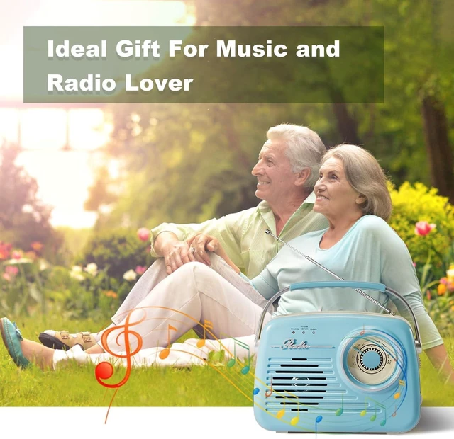 Alt view image 6 of 7 - Retro Radios Portable AM FM, Battery Powered, Vintage Radio with Bluetooth, Easy to Use Large Dial for Home/Outdoor/Kitchen (Blue)