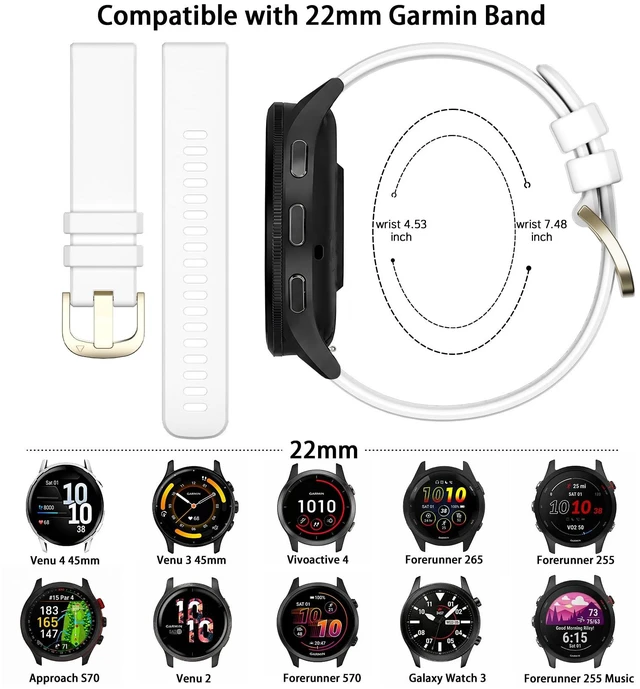 Alt view image 4 of 7 - 22mm Silicone Band Compatible with Venu 4 45mm/Venu 3/Venu 2, Soft Waterproof Sports Replacement Strap for Vivoactive 4/Forerunner 265/255/745 for Men Women