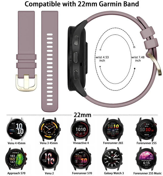 Alt view image 4 of 7 - 22mm Silicone Band Compatible with Venu 4 45mm/Venu 3/Venu 2, Soft Waterproof Sports Replacement Strap for Vivoactive 4/Forerunner 265/255/745 for Men Women