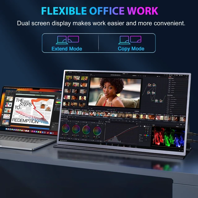 Alt view image 5 of 7 - 18.5 Inch Portable Monitor for Laptop, FHD 1080P 100% sRGB Travel Monitors for Laptop, Portable Computer IPS Display w/VESA, External Monitor USB-C HDR HDMI Portable Screen w/Smart Cover & Speakers