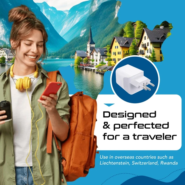 Alt view image 4 of 7 - Switzerland Travel Adapter Plug with Dual USB + Usa Input - Type J - Ultra Compact - Safe Grounded for Laptops, Cell Phones, Chargers, Camera and More (CTU-11A)