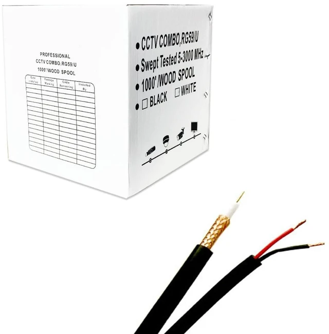 Main image of 1000 ft. Siamese RG59 Coaxial CCTV Combo Cable Black - 20AWG RG59 + 18/2 18AWG Power