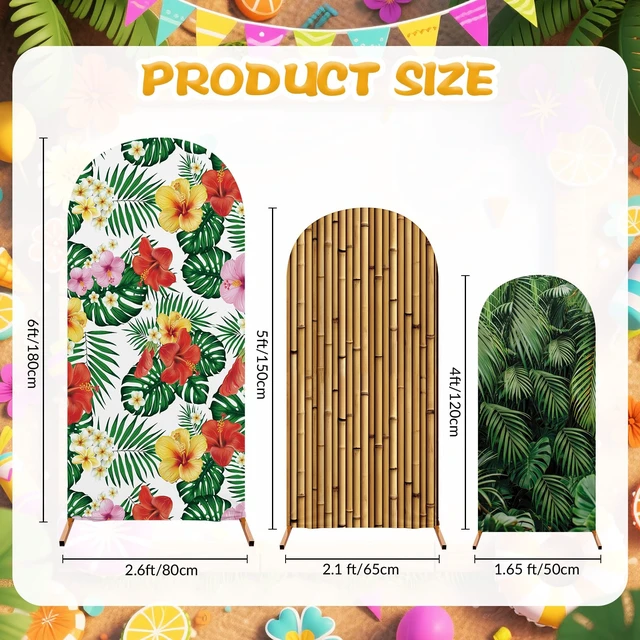 Alt view image 4 of 7 - Set of 3 Hawaii Arch Backdrop Cover, Colorful, Floral, Bamboo Sizes 4ft 5ft 6ft for Stands, Princess Beach Party Decorations, Fitted Spandex Stretch Fabric, Reusable Summer Setup