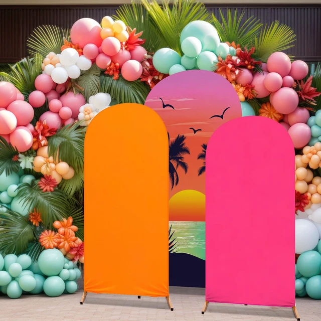 Alt view image 5 of 6 - Set of 3 Hawaii Arch Backdrop Cover, Orange, Rose Red, Sunset Sizes 4ft 5ft 6ft for Stands, Princess Beach Party Decorations, Fitted Spandex Stretch Fabric, Reusable Summer Setup