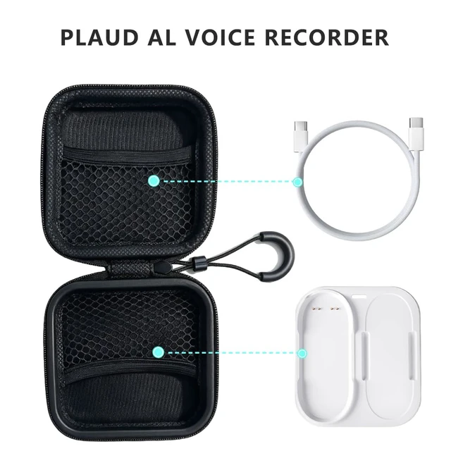 Alt view image 6 of 7 - 2-in-1 Charging Dock &Hard Case for PLAUD NotePin S Voice Recorder, Magnetic Charger Base +USB-C Braided Cable +Protective Storage Bag,Compatible with PLAUD NotePin/NotePin S AI Voice Recorder