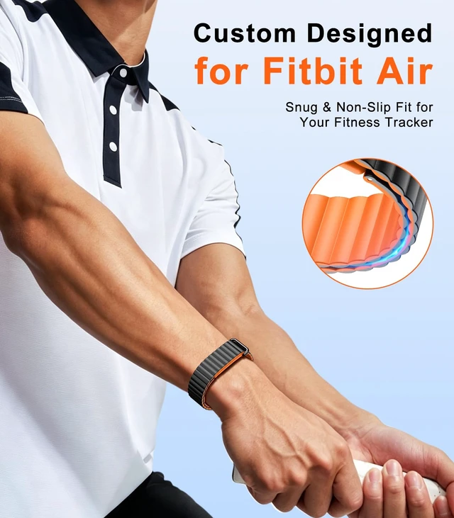 Alt view image 2 of 7 - Magnetic Sport Soft Silicone Band Compatible with Fitbit Air Lightweight Active Bands Compatible with Fitbit Air Women Men, Adjustable Sweatproof Wristband for Fitness, Sleep, Daily Wear
