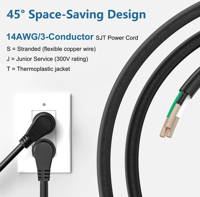 Alt view image 4 of 7 - 4000J Metal Heavy Duty Power Strip,15A/1875W,3 FT 6 Outlets flat extension cord, long wall mount Industrial Surge Protector for Garage, Workshop, Office