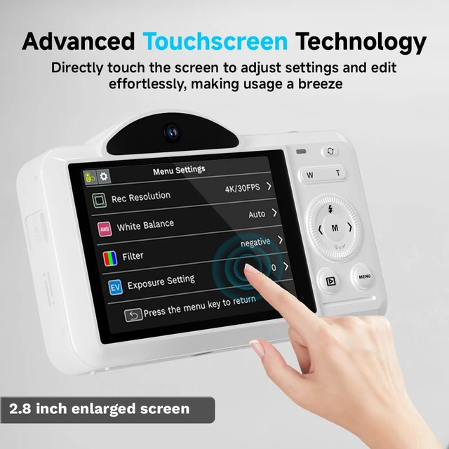 Alt view image 4 of 7 - Digital Camera, 4K WiFi 75MP Dual Camera Point and Shoot Camera with Touchscreen and 16X Zoom, Autofocus Vlogging Cameras for YouTube and Travel, with 32GB Card for Kids, Teens, Beginners (White)