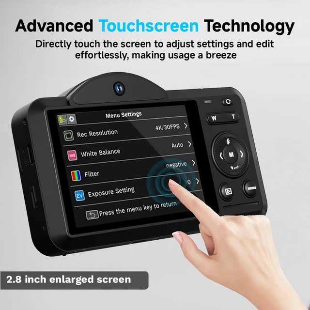 Alt view image 7 of 7 - Digital Camera, 4K WiFi 75MP Compact Camera with Touchscreen 16X Zoom, Autofocus Vlogging Travel Camera, 32GB SD Card for Teens Boys Girls Beginners (Black)