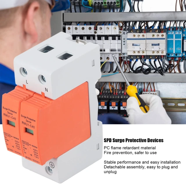 Alt view image 2 of 7 - 2Pcs AC 420V 2P Protector SPD Protective Devices AC Arrester Protector Home Circuit Breaker (Imax: 40kA)