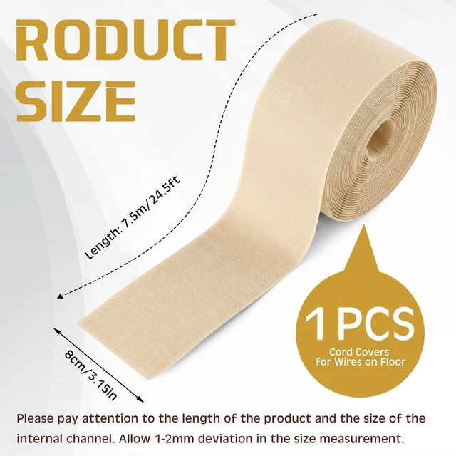 Alt view image 2 of 7 - Cord Cover for Carpet, 24.6 ft x 3 in Floor Cable Management Strip, Reusable Hook and Loop Cord Protector for Wires on Carpet, Cuttable Wire Hider for Office Desk Home, Khaki