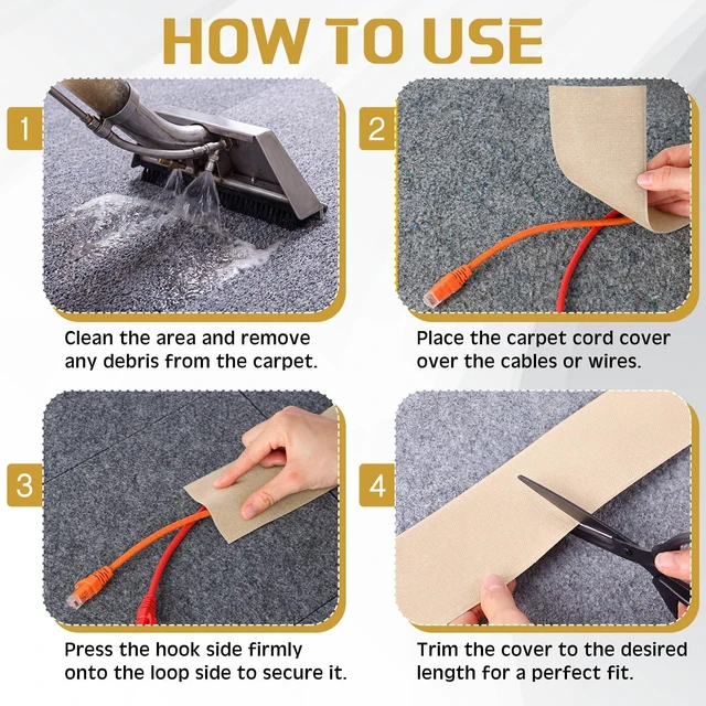 Alt view image 4 of 7 - Cord Cover for Carpet, 24.6 ft x 3 in Floor Cable Management Strip, Reusable Hook and Loop Cord Protector for Wires on Carpet, Cuttable Wire Hider for Office Desk Home, Khaki