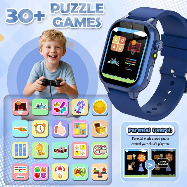 Alt view image 3 of 6 - Kids Smart Watches for Girls Boys Toys Ages 4-12 with 30+ Games Video Recorder Music Alarm Clock Learning Card HD Touchscreen 4 5 6 7 8 Year Olds Birthday Gift (Blue)