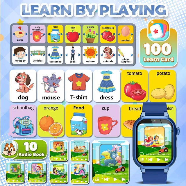 Alt view image 5 of 6 - Kids Smart Watches for Girls Boys Toys Ages 4-12 with 30+ Games Video Recorder Music Alarm Clock Learning Card HD Touchscreen 4 5 6 7 8 Year Olds Birthday Gift (Blue)