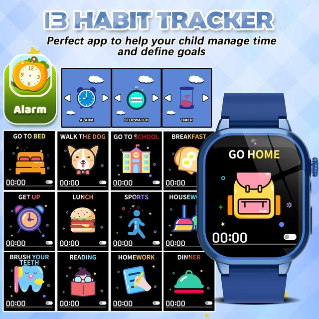 Alt view image 6 of 6 - Kids Smart Watches for Girls Boys Toys Ages 4-12 with 30+ Games Video Recorder Music Alarm Clock Learning Card HD Touchscreen 4 5 6 7 8 Year Olds Birthday Gift (Blue)