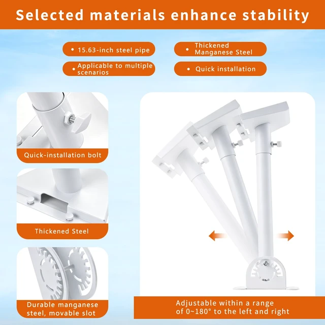 Alt view image 3 of 7 - Starlink Mount for Standard 4/4X/Gen 3, with 2-in-1 Router Mount Heavy Duty Wall Bracket 360° AdjustableStarlink Mast Holder with Pipe Adapter Starlink Long Wall Mount Kit White