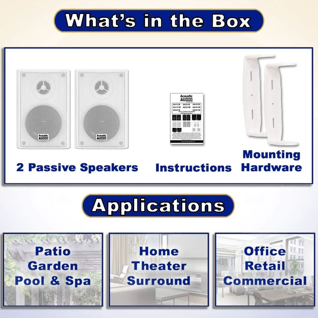 Alt view image 5 of 7 - AA351W 2 Way High Performance Indoor Outdoor 500W Speakers with Powerful Bass (1 Pair, White)