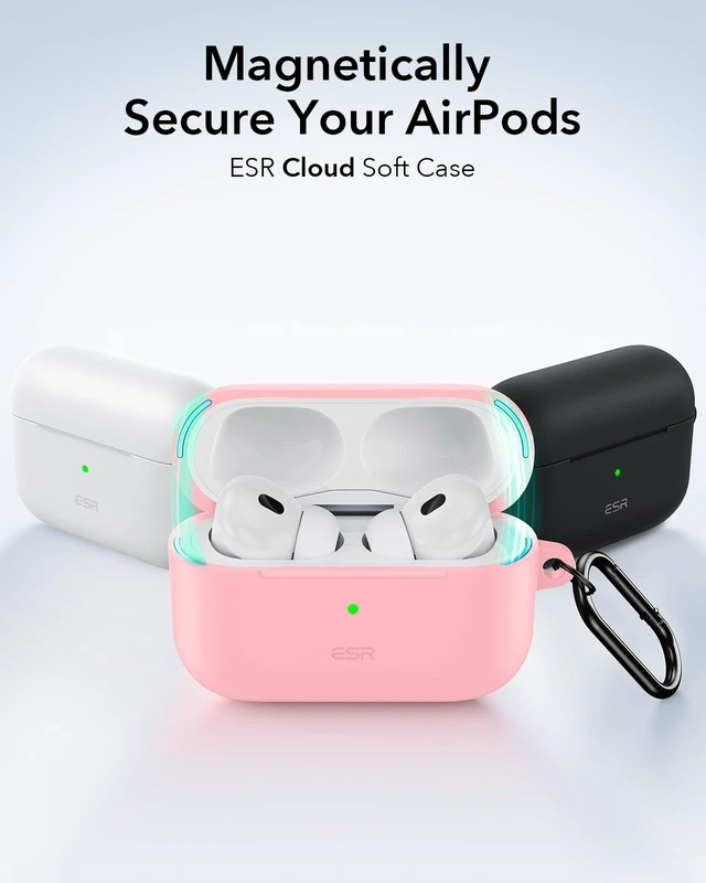 Alt view image 3 of 7 - for AirPods Pro 2 Case, Magnetic Lid, Cloud Series, Pink Compatible with AirPods Pro 2nd/1st Case (2023/2022/2019), (USB-C/Lightning Cable), Full Drop Protection Cover with Carabiner