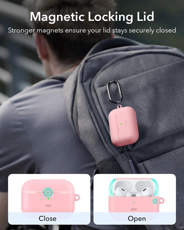 Alt view image 4 of 7 - for AirPods Pro 2 Case, Magnetic Lid, Cloud Series, Pink Compatible with AirPods Pro 2nd/1st Case (2023/2022/2019), (USB-C/Lightning Cable), Full Drop Protection Cover with Carabiner