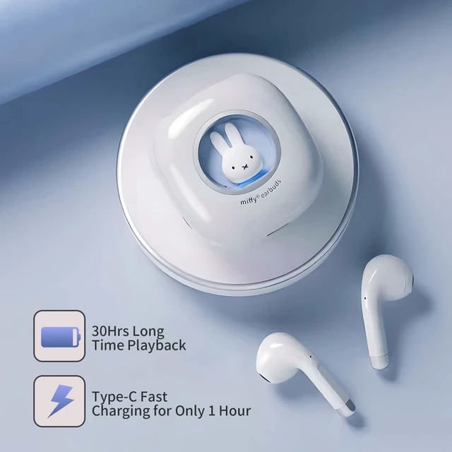 Alt view image 4 of 7 - Next-Gen x Miffy 2026 Wireless Earbuds, BT5.3 36H Playtime AI ENC Noise Cancelling IPX7, Bluetooth Sport Earphones with Charging Case, Bunny Design Pastel Sky Blue - Gift for Father's Day